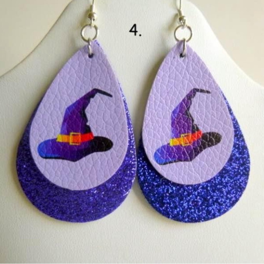 Purple witch hat earrings with glitter #witchy #halloween